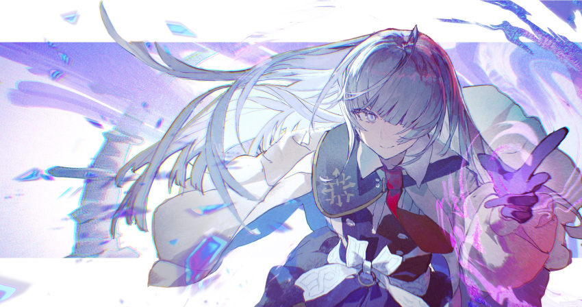 1girl, abstract_background, absurdres, arcaea, black_skirt, chinese_commentary, commentary_request, gloves