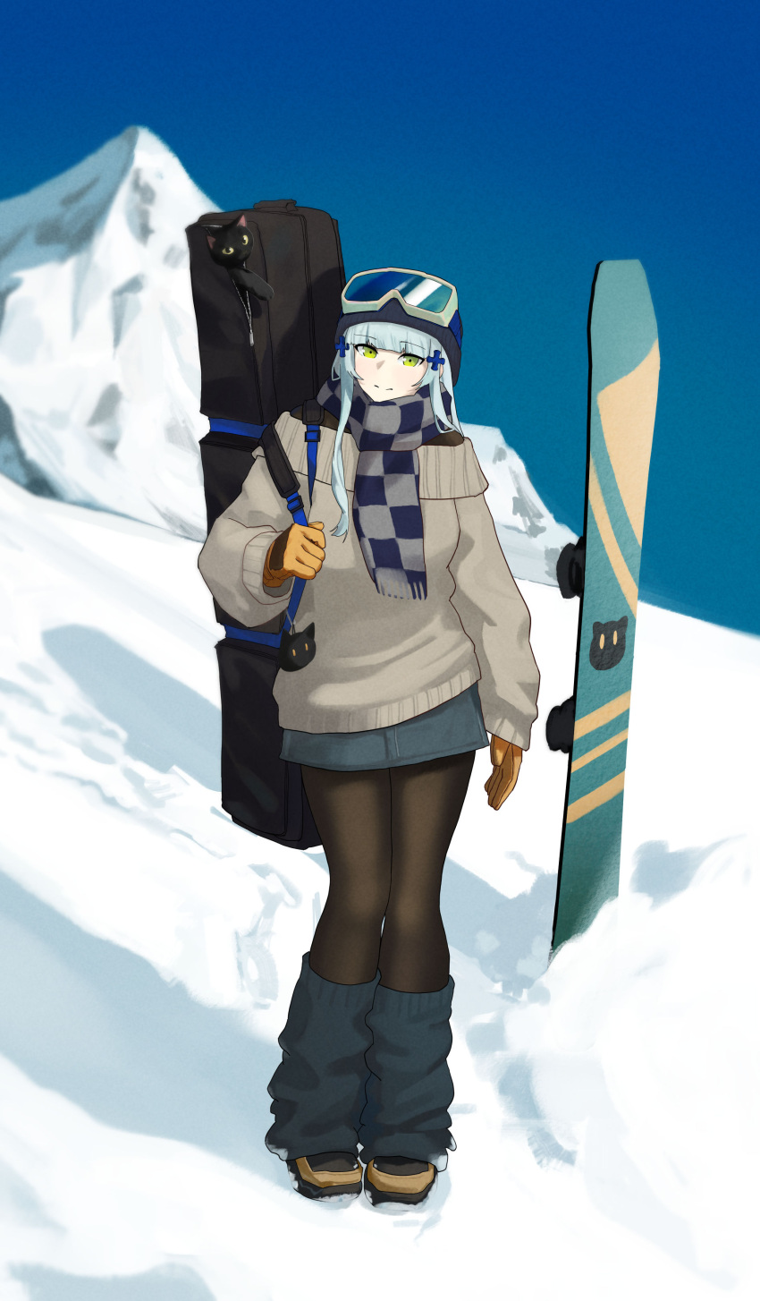 1girl, absurdres, alternate_costume, bag, black_bag, black_cat, black_hat, black_pantyhose