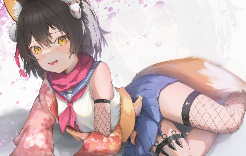 1girl, absurdres, animal_ear_fluff, animal_ears, blue_archive, blue_sailor_collar, blue_skirt, blush