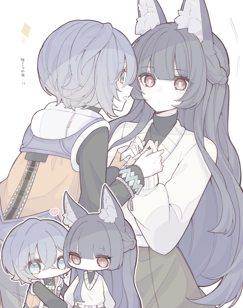 2girls, absurdres, animal_ears, belle_(zenless_zone_zero), black_hair, blue_hair, commentary_request, fox_ears