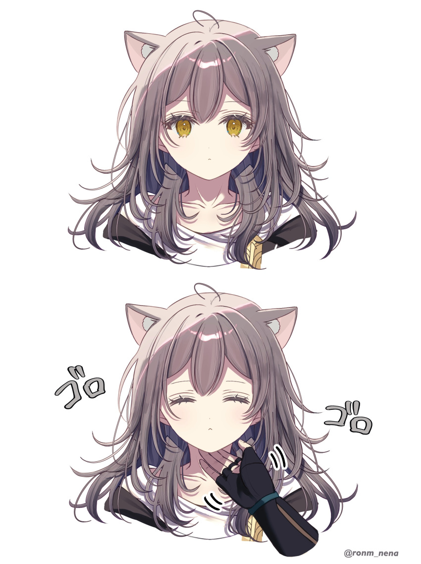 1girl, absurdres, animal_ears, black_jacket, blush, cat_ears, closed_eyes, commentary