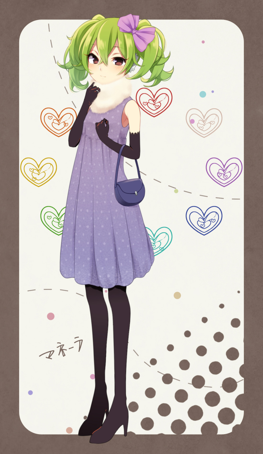 1girl, animification, dress, drill_hair, full_body, gloves, green_hair, highres