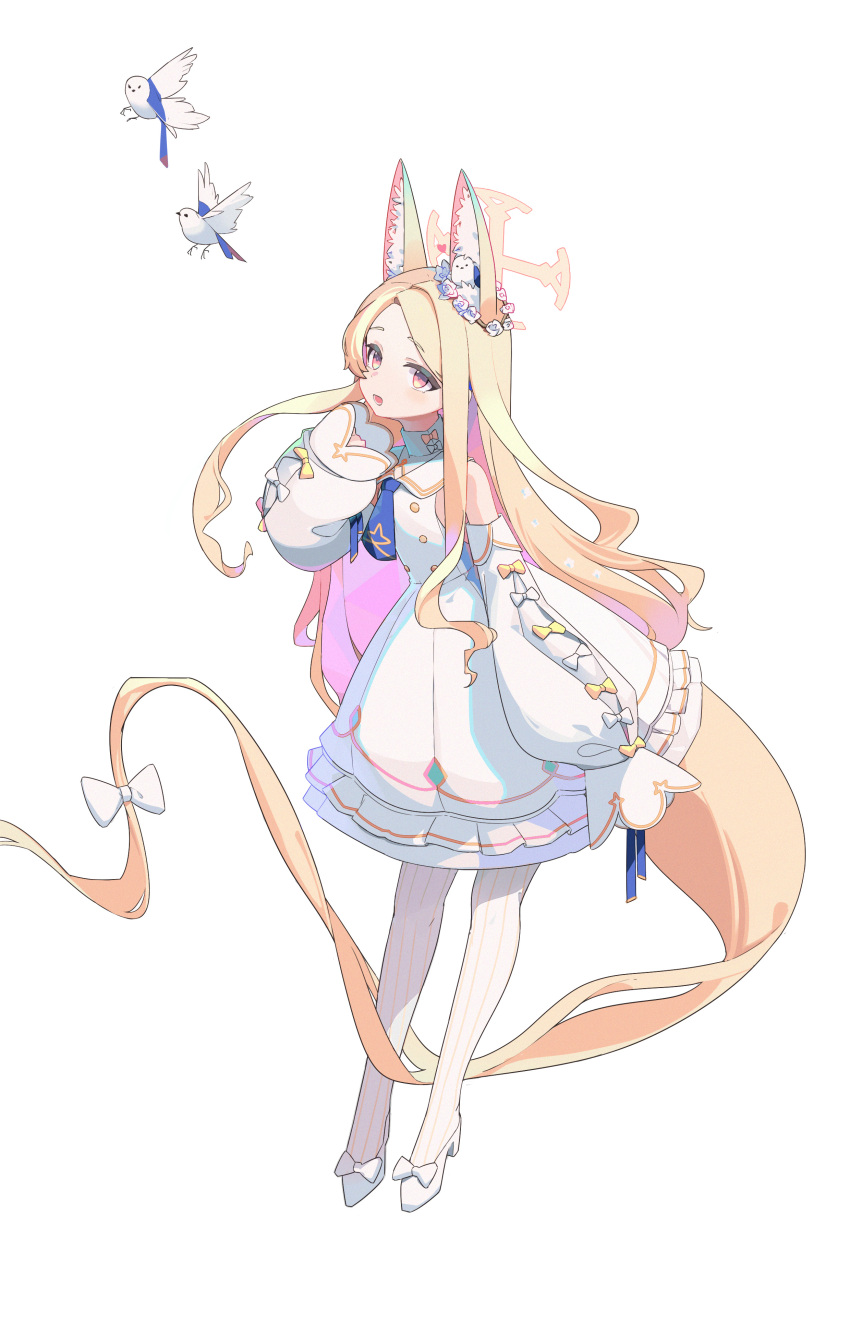 1girl, absurdres, animal_ear_fluff, animal_ears, animal_on_head, bird, bird_on_head, blonde_hair