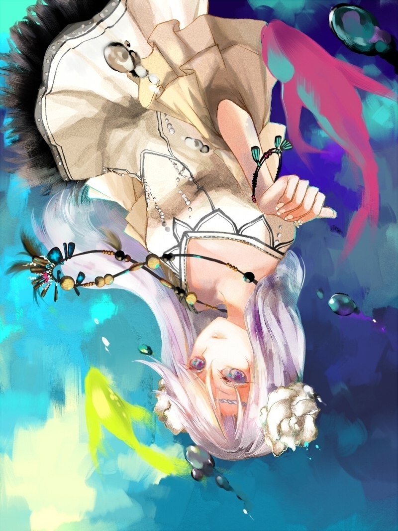 dress, falling, jewelry, necklace, original, satsuyu_ito, solo