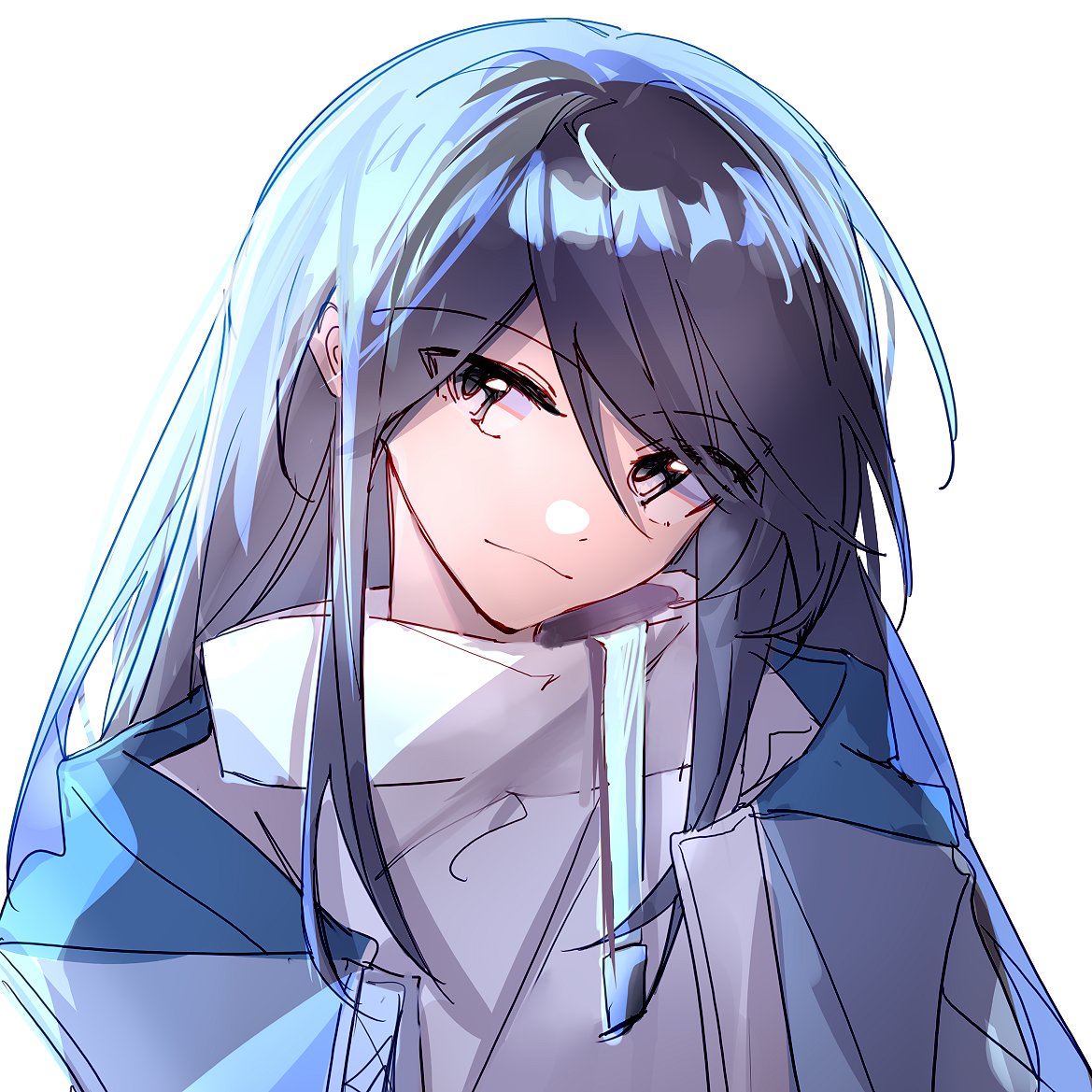 1girl, closed_mouth, grey_eyes, grey_hair, hair_between_eyes, hibioes, long_hair, looking_at_viewer