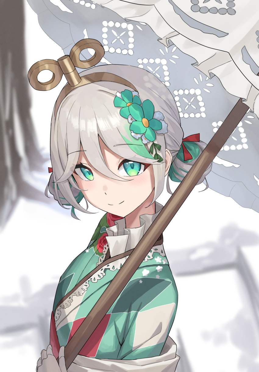 1girl, absurdres, argyle_clothes, argyle_kimono, cecilia_immergreen, cecilia_immergreen_(new_year), closed_mouth, doll_joints