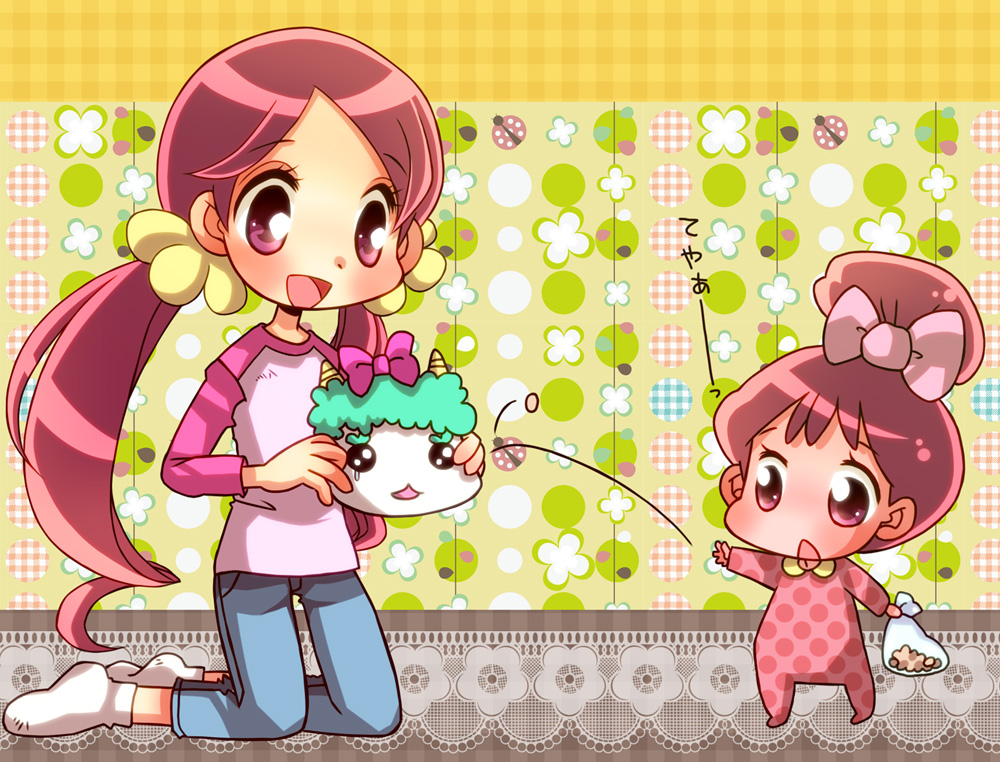 blush, bob_cut, bow, chypre_(heartcatch_precure!), hair_bow, hanasaki_futaba, hanasaki_tsubomi, happy