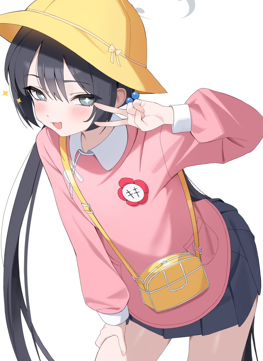 +_+, 1girl, absurdres, bag, black_hair, black_skirt, blue_archive, commentary