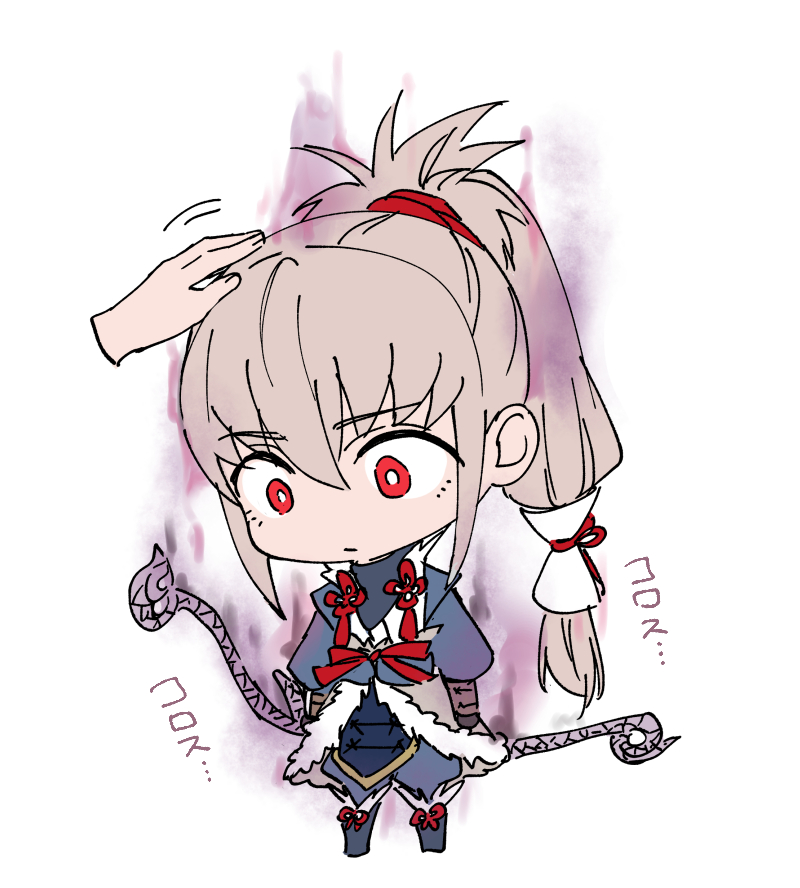 1boy, aura, bow_(weapon), dark_aura, dark_persona, fire_emblem, fire_emblem_fates, fujin_yumi_(fire_emblem), grey_hair, headpat, high_ponytail, holding, holding_bow_(weapon), holding_weapon, japanese_clothes, male_focus, ponytail, purple_aura, red_eyes, takumi_(empty_vessel)_(fire_emblem), takumi_(fire_emblem), taromarun, weapon