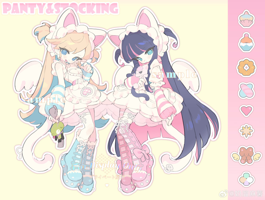 2girls, absurdres, animal_ears, blonde_hair, blush, dress, highres, lolita_fashion