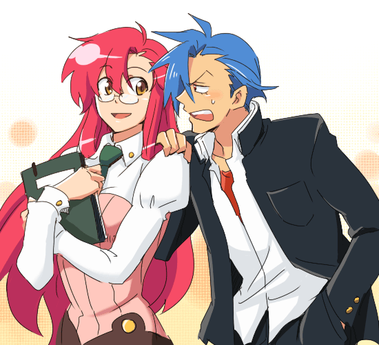 couple, glasses, good_end, hair_down, kamina, red_hair, redhead, rikko