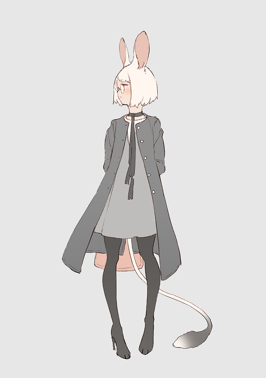 1girl, animal_ears, arms_behind_back, bag, blunt_bangs, boots, choker, closed_mouth