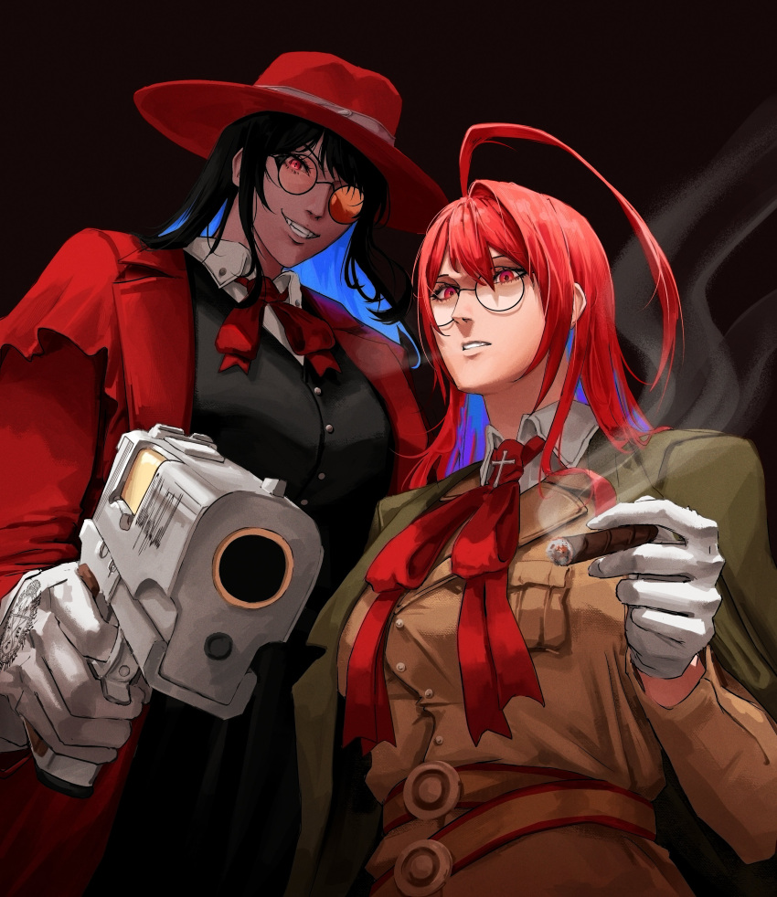 absurdres, ahoge, alucard_(hellsing), alucard_(hellsing)_(cosplay), ascot, black_hair, blue_fire, blue_hair