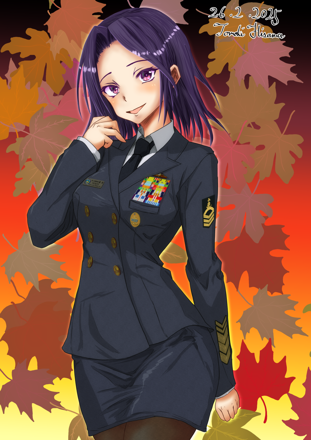 1girl, alternate_costume, black_jacket, black_necktie, black_pantyhose, black_skirt, breasts, buttons