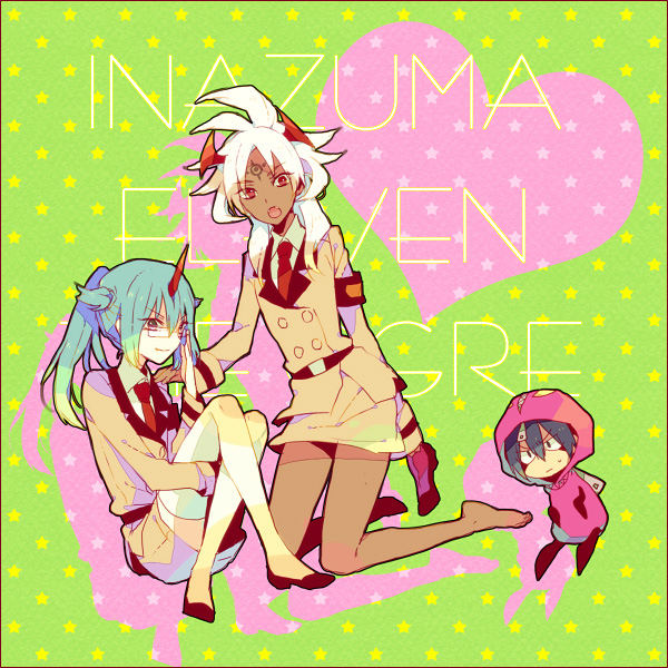 androgynous, baddap_sleed, barefoot, black_eyes, blue_hair, braid, chibi, cosplay, crossdressing, crossdressinging, dark_skin, demon, eska_bamel, fastener, frown, glasses, green_hair, horn, horns, inazuma_eleven, inazuma_eleven_(series), kneesocks_(character), kneesocks_(character)_(cosplay), kneesocks_(cosplay), kneesocks_(psg), kneesocks_(psg)_(cosplay), long_hair, male, mistorene_callus, multiple_boys, necktie, panty_&amp;_stocking_with_garterbelt, purple_eye, purple_eyes, red_eyes, scanty, scanty_(cosplay), scanty_(psg), scanty_(psg)_(cosplay), school_uniform, short_hair, smile, sweat, tattoo, tayako, thigh-highs, thighhighs, trap, violet_eyes, white_hair, white_legwear, white_thighhighs