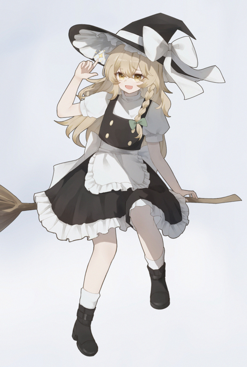 1girl, absurdres, apron, black_boots, black_hat, black_vest, blonde_hair, boots