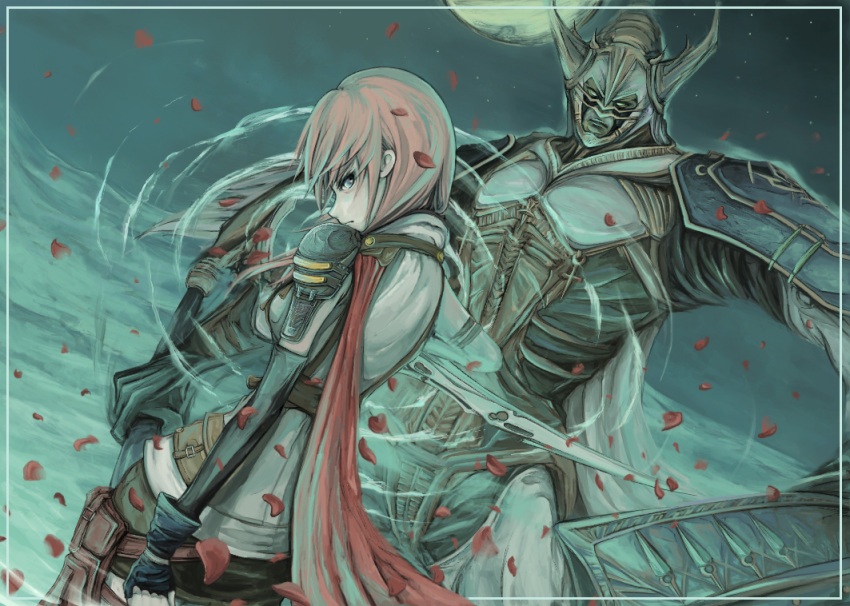 elbow_gloves, final_fantasy, final_fantasy_xiii, fingerless_gloves, gloves, lightning_farron, long_hair, odin_(final_fantasy)