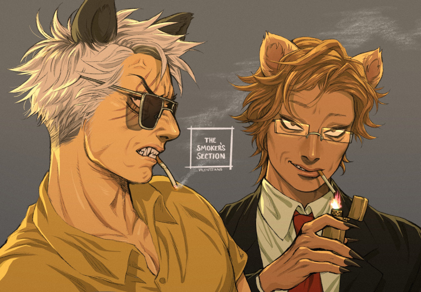 2boys, anger_vein, angry, beastars, cigarette, claws, dark-skinned_male, dark_skin