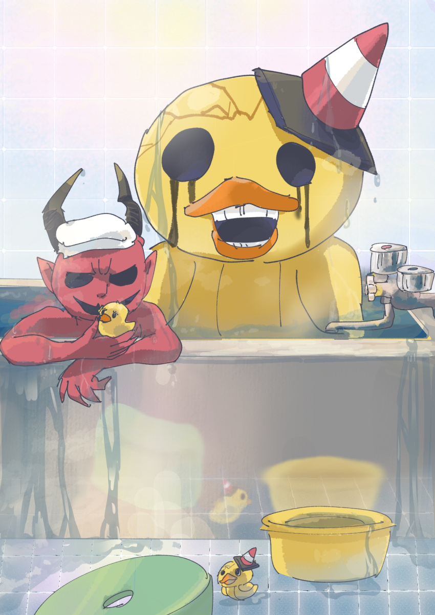 a53h2kthqe2206, bath, bathtub, dark_deception, demon_boy, demon_horns, dread_duckies, highres