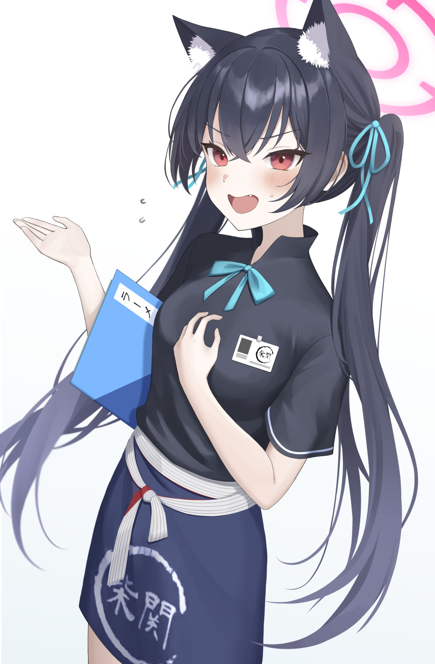 1girl, absurdres, animal_ear_fluff, animal_ears, black_hair, black_shirt, blue_archive, blue_bow
