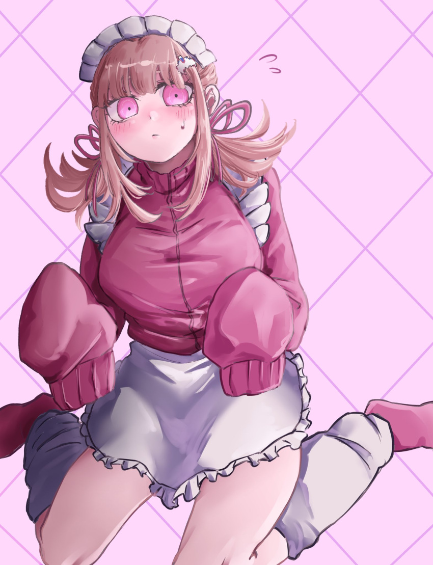1girl, apron, danganronpa_(series), danganronpa_2:_goodbye_despair, flying_sweatdrops, frilled_apron, frills, gumame1313