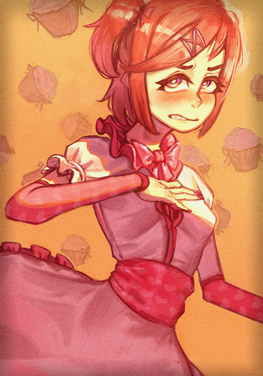 1girl, doki_doki_literature_club, doremyart, maid, natsuki_(doki_doki_literature_club), solo