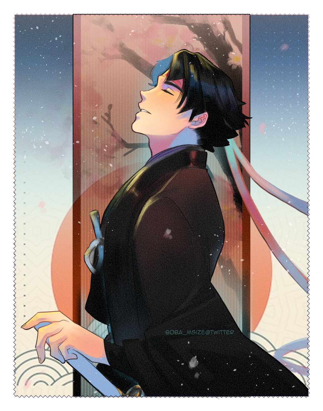 1boy, ace_attorney, adam's_apple, bare_tree, black_hair, black_kimono, boba_msize, border