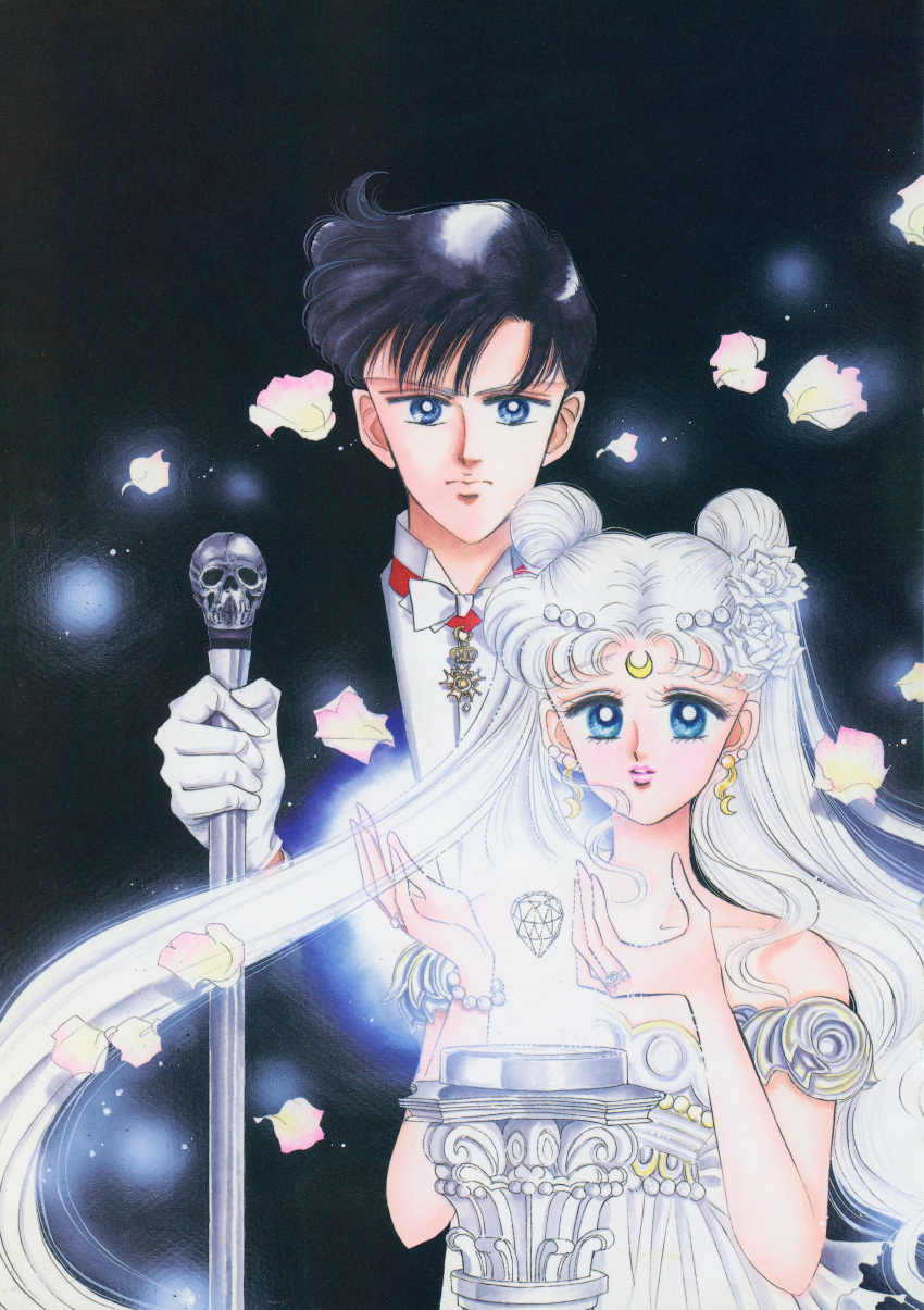 1990s_(style), 1boy, 1girl, absurdres, artbook, bishoujo_senshi_sailor_moon, black_hair, blue_eyes