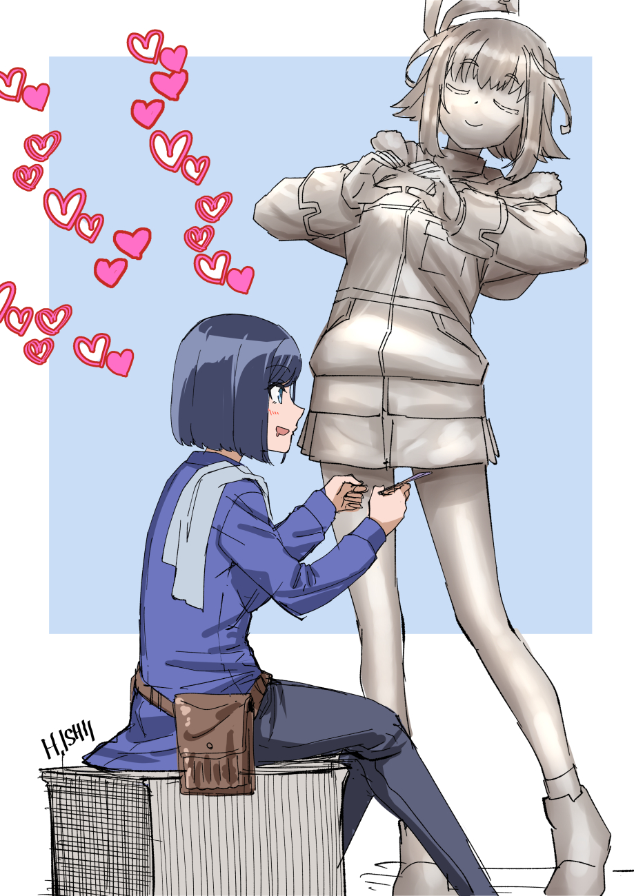 16bit_sensation, 1girl, :d, akisato_konoha, artist_name, blue_background, blue_eyes, blue_hair