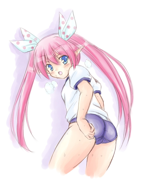 blush, buruma, cilfy, gym_uniform, heavy_breathing, long_hair, phantasy_star, phantasy_star_portable_2