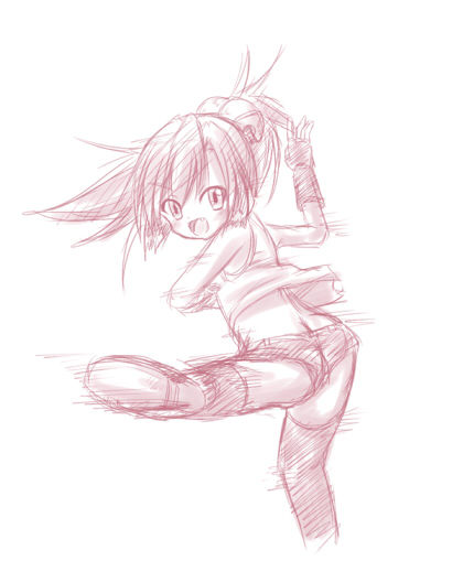 bad_id, buruma, cilfy, fingerless_gloves, gloves, kicking, monochrome, phantasy_star