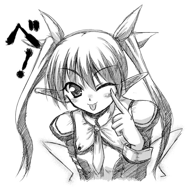 cilfy, monochrome, phantasy_star, phantasy_star_portable_2, phantasy_star_universe, traditional_media, twintails