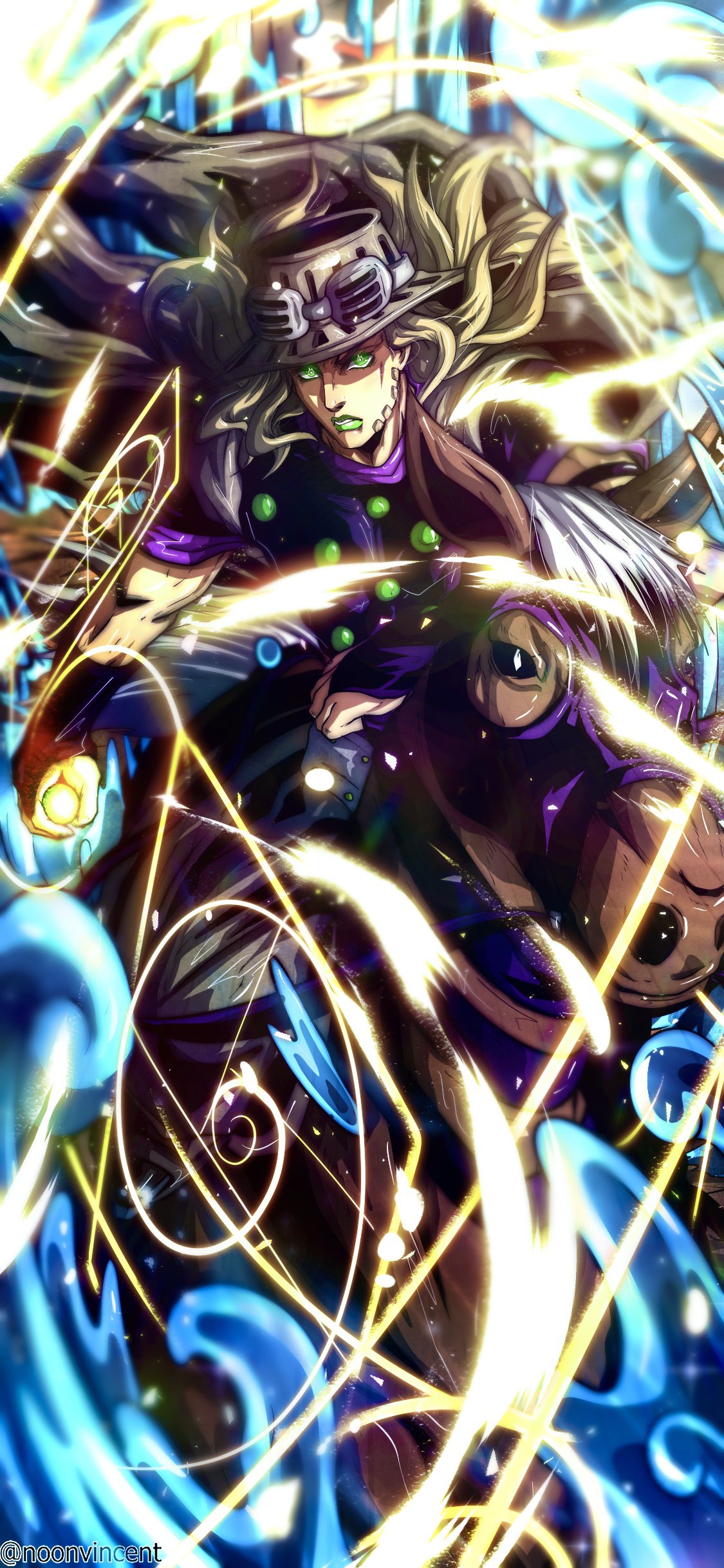1boy, absurdres, animal, blonde_hair, bridal_gauntlets, brown_cape, brown_horse, cape