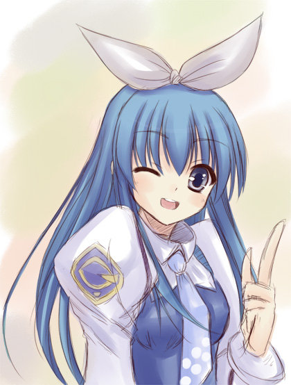 blue_hair, bow, cilfy, hair_bow, long_hair, necktie, phantasy_star, phantasy_star_portable_2