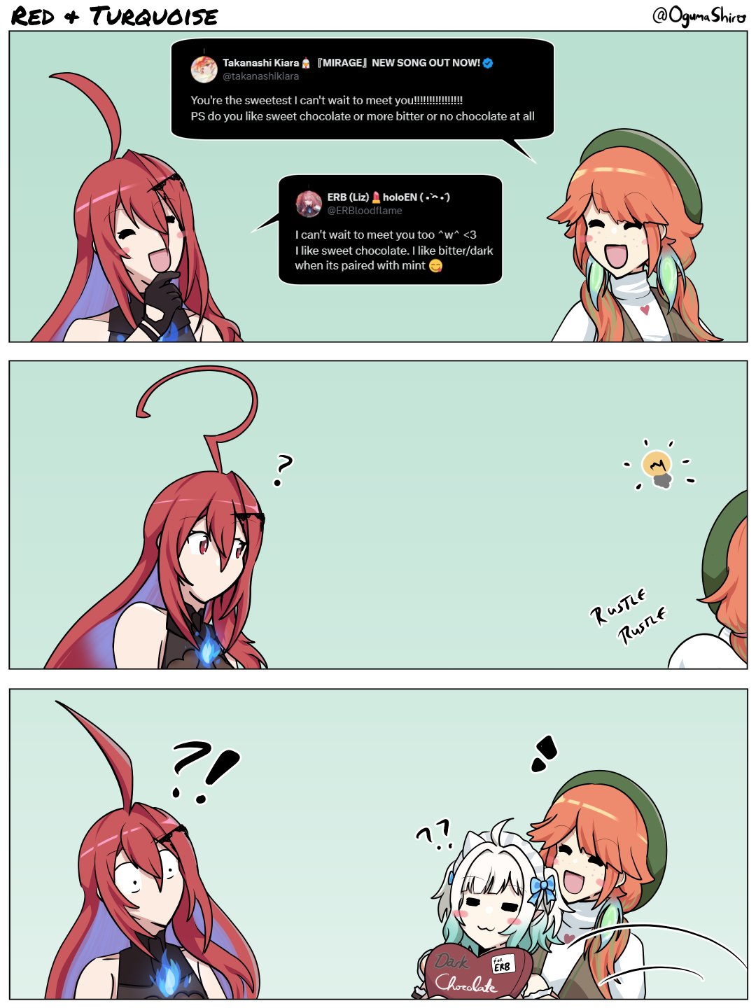 !?, 3girls, =_=, ?, ahoge, blush_stickers, closed_eyes, closed_mouth