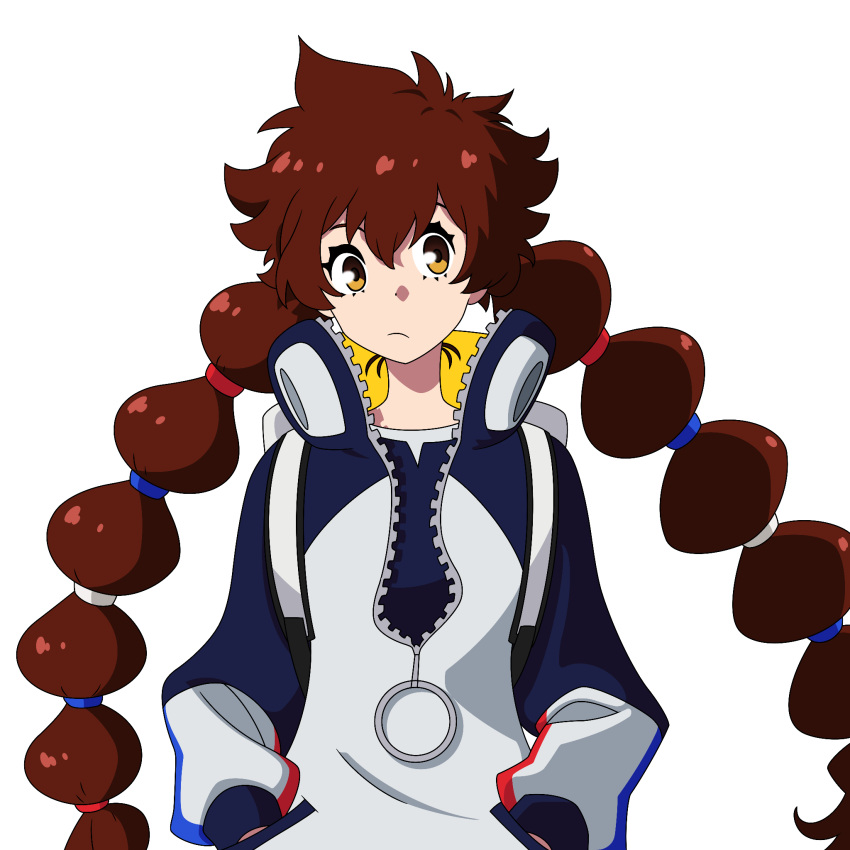 1girl, brown_eyes, brown_hair, closed_mouth, commentary, eyelashes, gotcha!, gotcha!_girl_(pokemon)