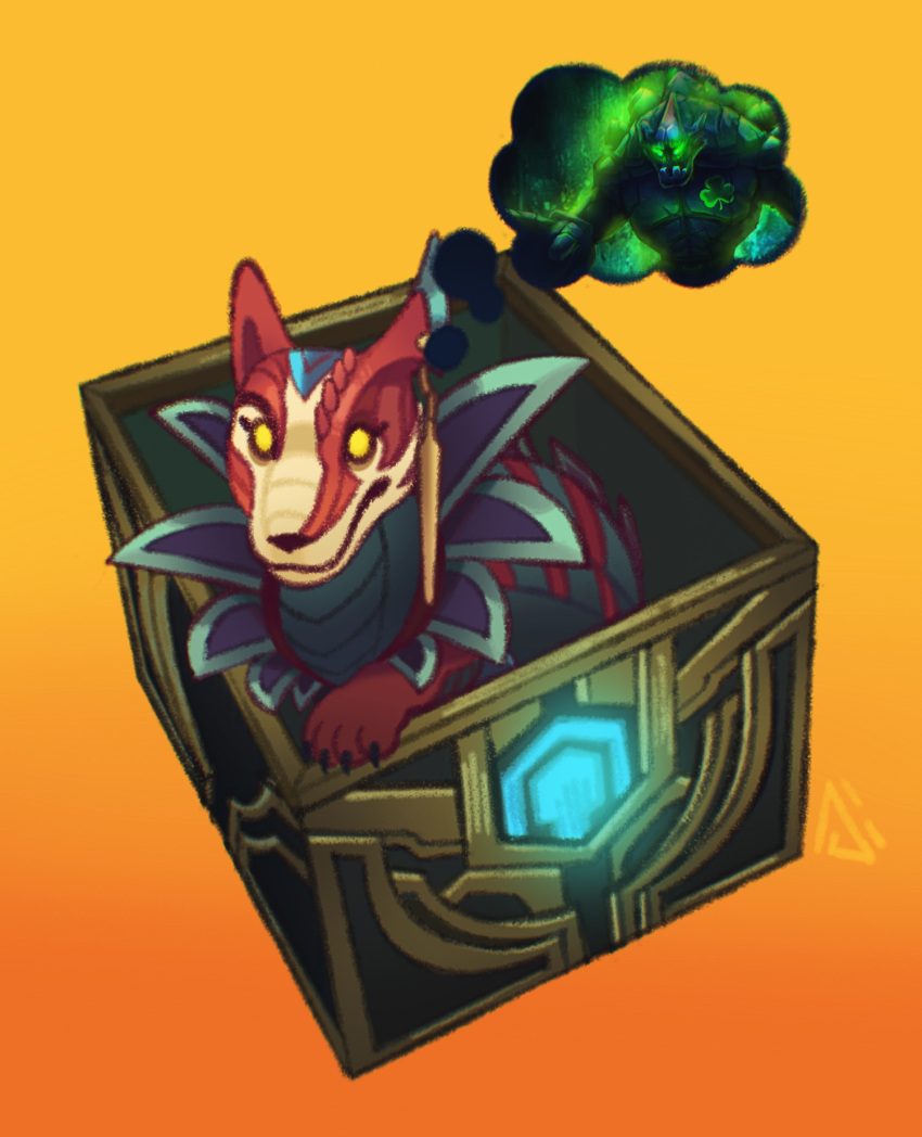animal, closed_mouth, colored_skin, dog, gem, hextech_chest, highres, kenneky