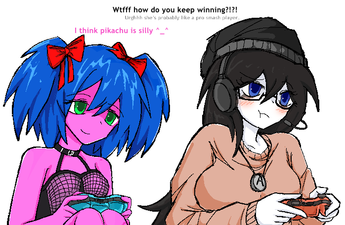 4chan, black_hair, blue_hair, bury_pink_gril, colored_skin, long_hair, non-web_source, pink_skin, soyjak, soytan