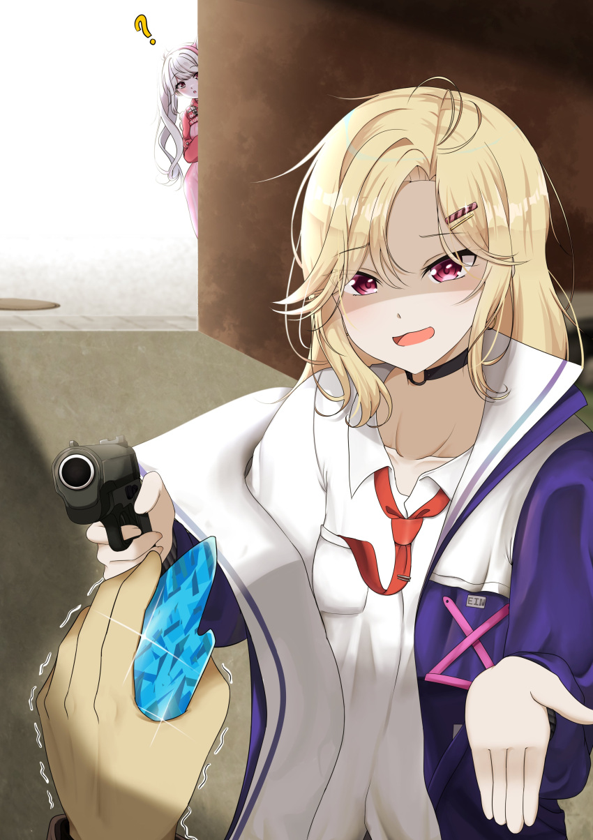 absurdres, aiming, aiming_at_viewer, alice_(nikke), animal_ears, at_gunpoint, blonde_hair, bodysuit