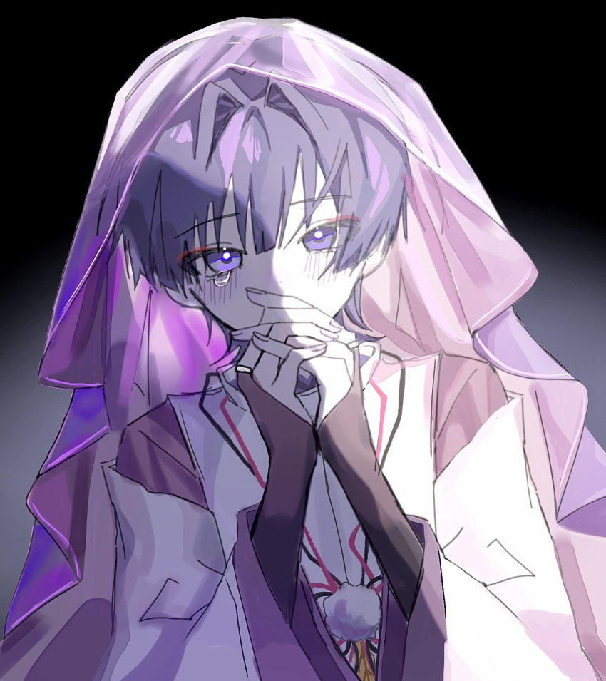 1boy, artistic_error, black_bridal_gauntlets, black_hair, blunt_bangs, blunt_ends, blush, bridal_gauntlets