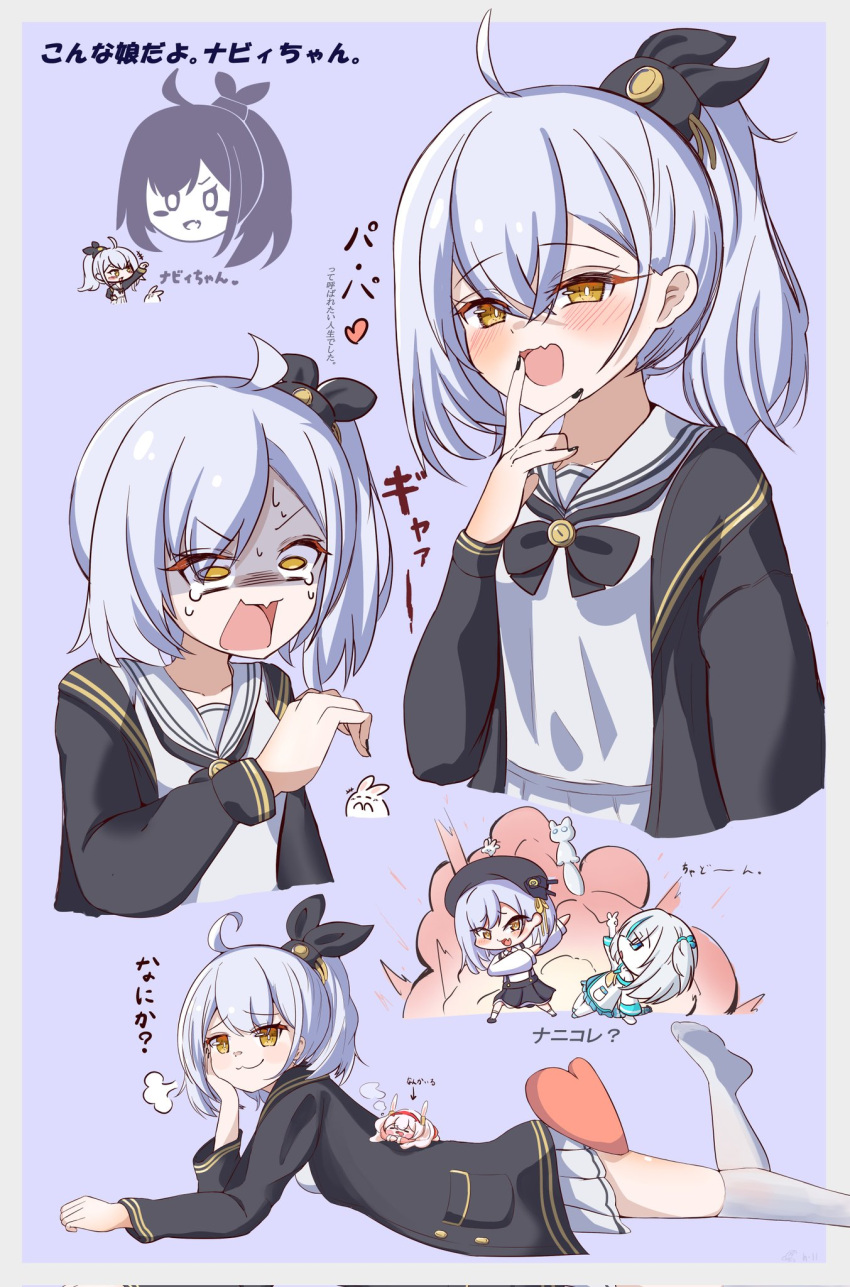 3girls, :3, azur_lane, beret, black_hat, black_jacket, black_nails, black_neckerchief