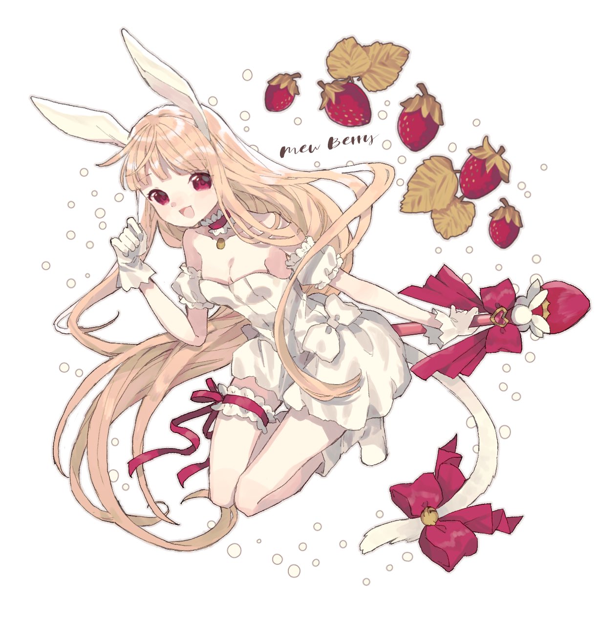 1girl, animal_ears, bell, blonde_hair, bow, cat_tail, choker, detached_sleeves