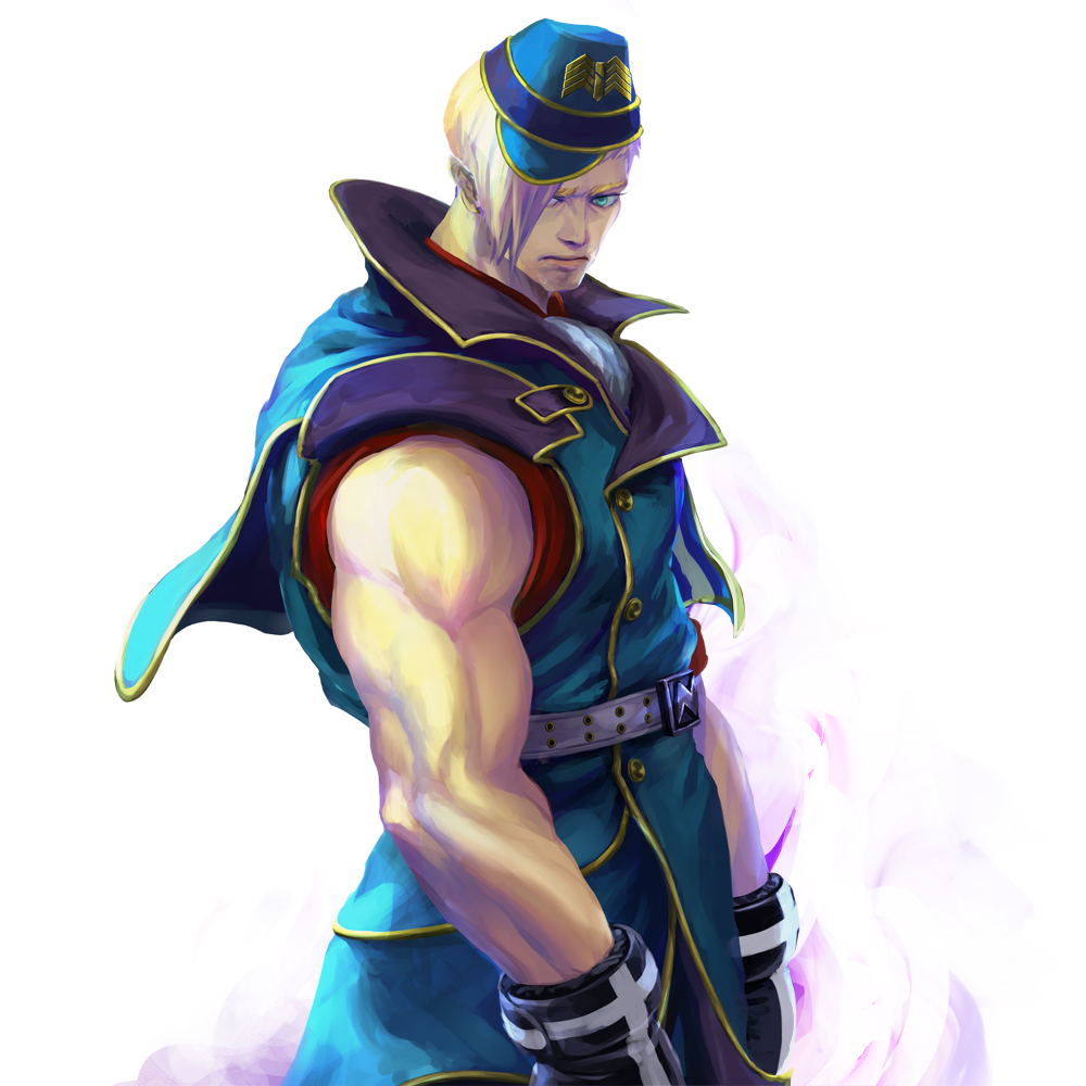 1boy, asymmetrical_hair, belt, blonde_hair, blue_eyes, boxing_gloves, commentary, ed_(street_fighter)