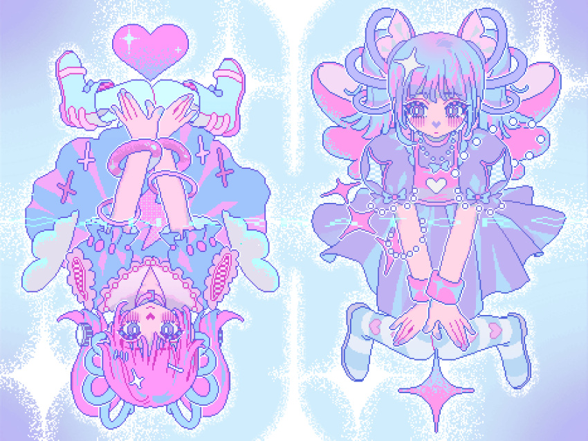 2girls, animated, animated_gif, apangbai_(anarrator), bare_shoulders, bead_necklace, beads, belt