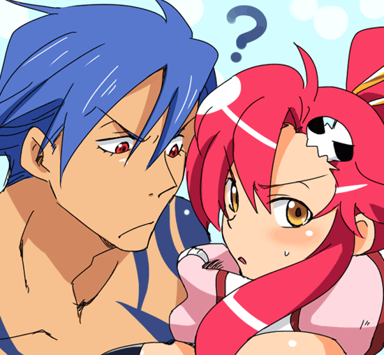 1girl, ?, blue_hair, couple, hair_ornament, hairclip, kamina, lowres