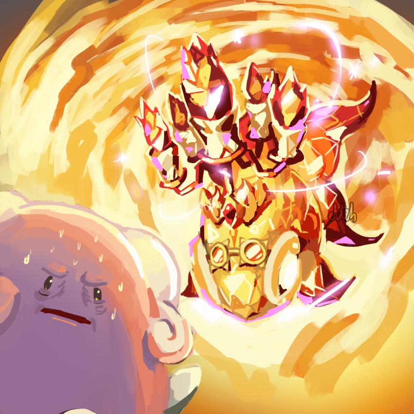 absurdres, blissey, chi-yu_(pokemon), commentary, english_commentary, errantsquam, fire, highres