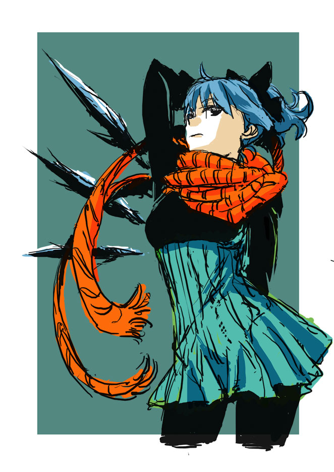 blue_hair, cirno, cirno-nee, pantyhose, scarf, solo, takahasi_yoshiyuki, touhou