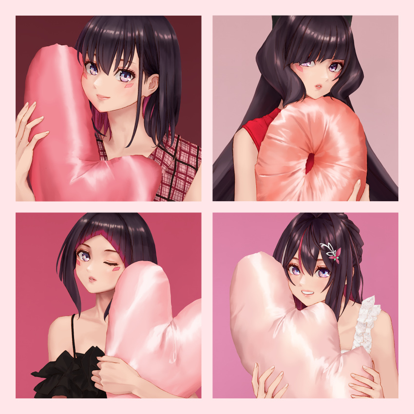 1girl, alternate_costume, arched_bangs, azki_(1st_costume)_(hololive), azki_(2nd_costume)_(hololive), azki_(3rd_costume)_(hololive), azki_(4th_costume)_(hololive), azki_(hololive)