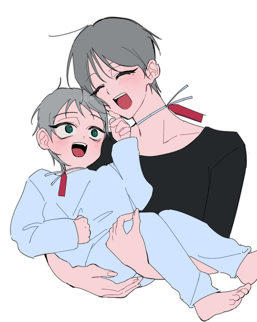 1boy, 1girl, alien_stage, barefoot, black_shirt, carrying, carrying_person, closed_eyes