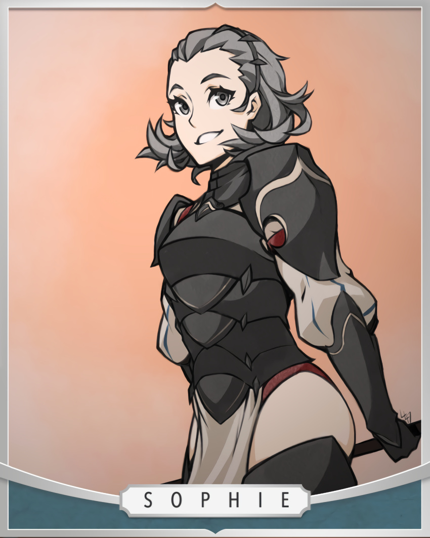 1girl, armor, black_armor, character_name, fire_emblem, fire_emblem_fates, grey_eyes, grey_hair